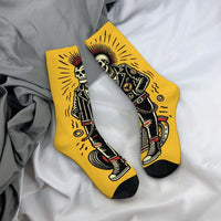 Punk Skull Motorcycle Fashion Print Men's Socks Durable Soft and Skin-Friendly Socks Street Style Retro Harajuku Style Socks