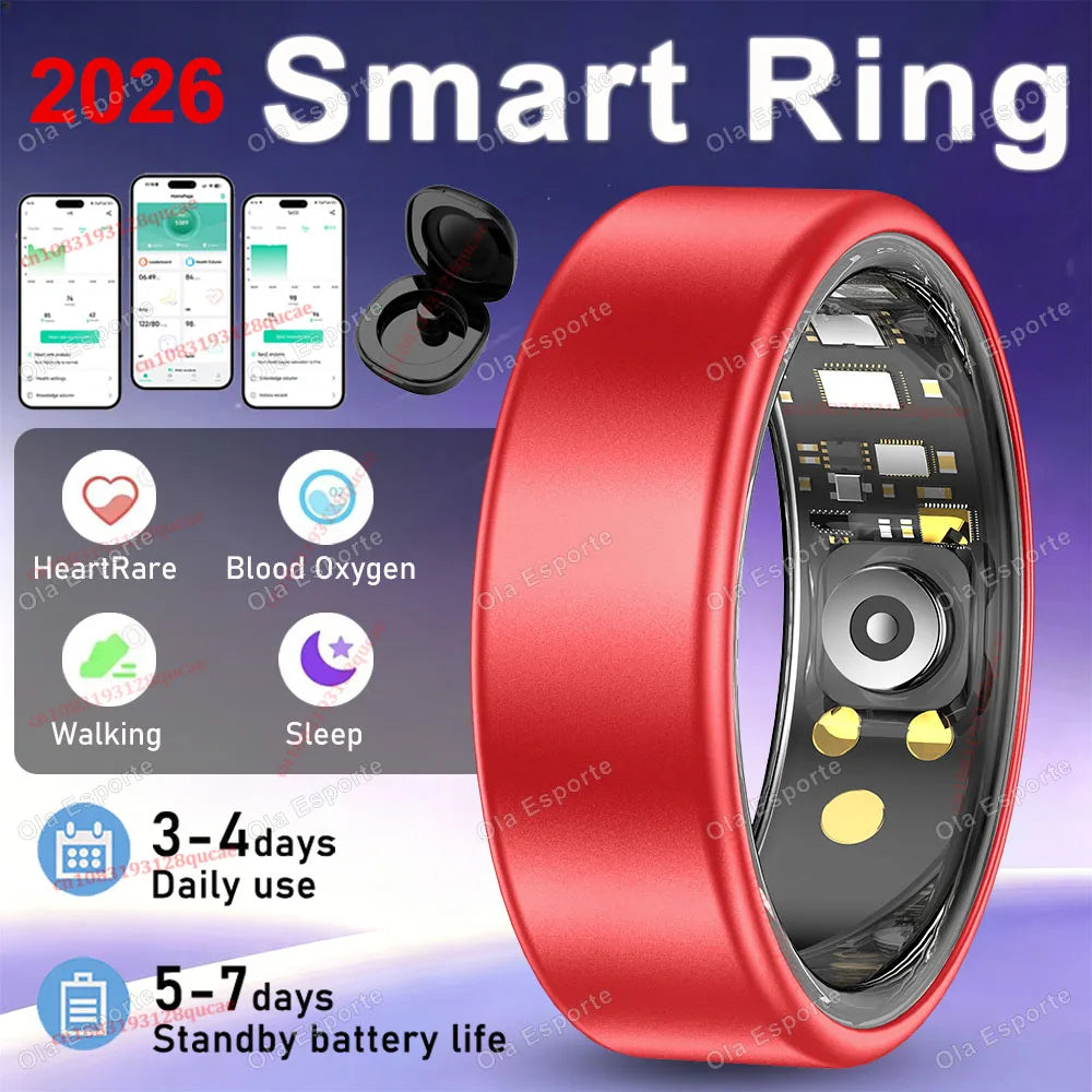 2026 Smart Ring Blood Pressure Heart Rate Sleep Monitoring Smartring IP68 & 5ATM Waterproof Multi-sport Mode Smartring Man Women