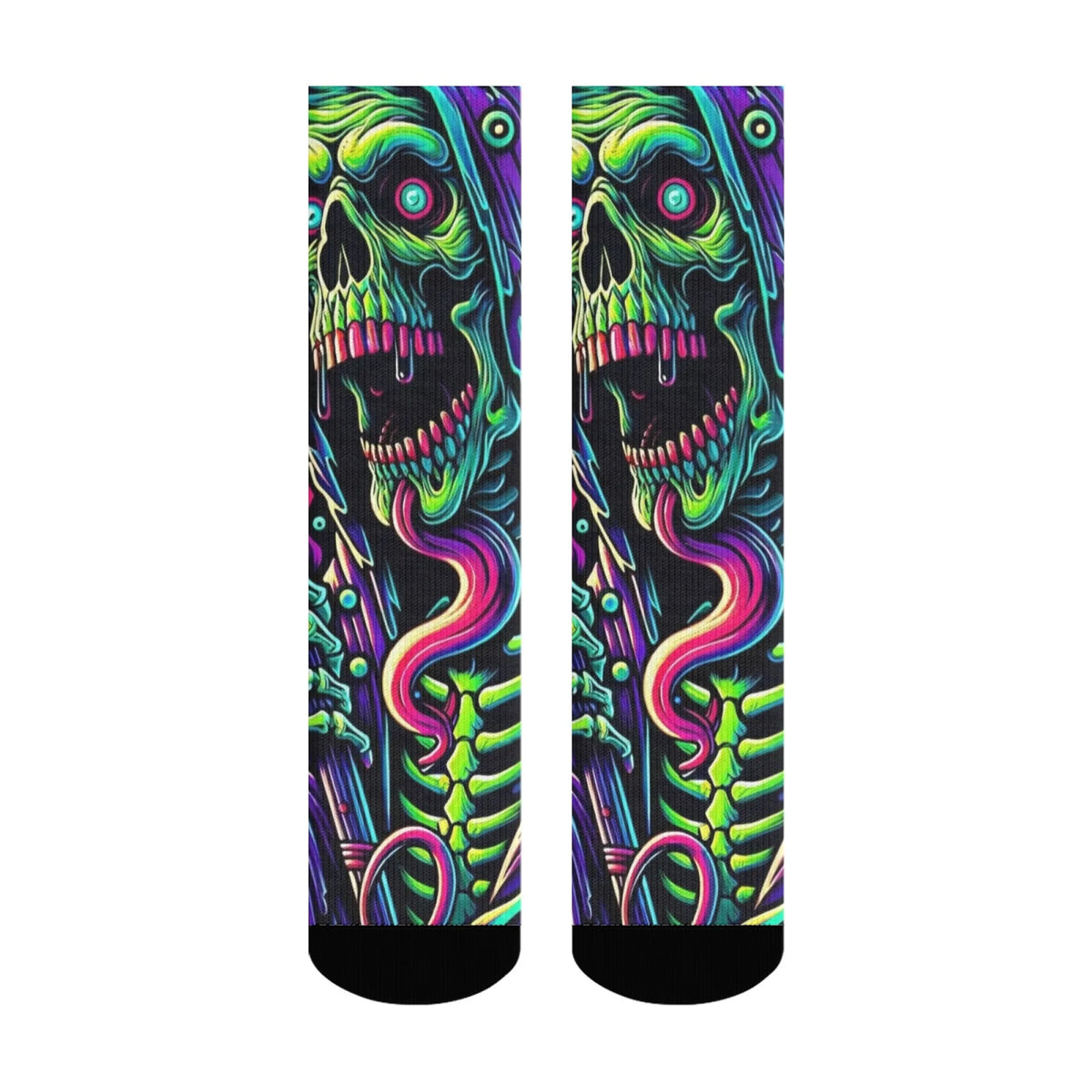 Halloween Hip-Hop Streetwear Novelty Neon Skull Crew Socks Comfortable Breathable Party Crazy Gift Sports Daily Casual Wear