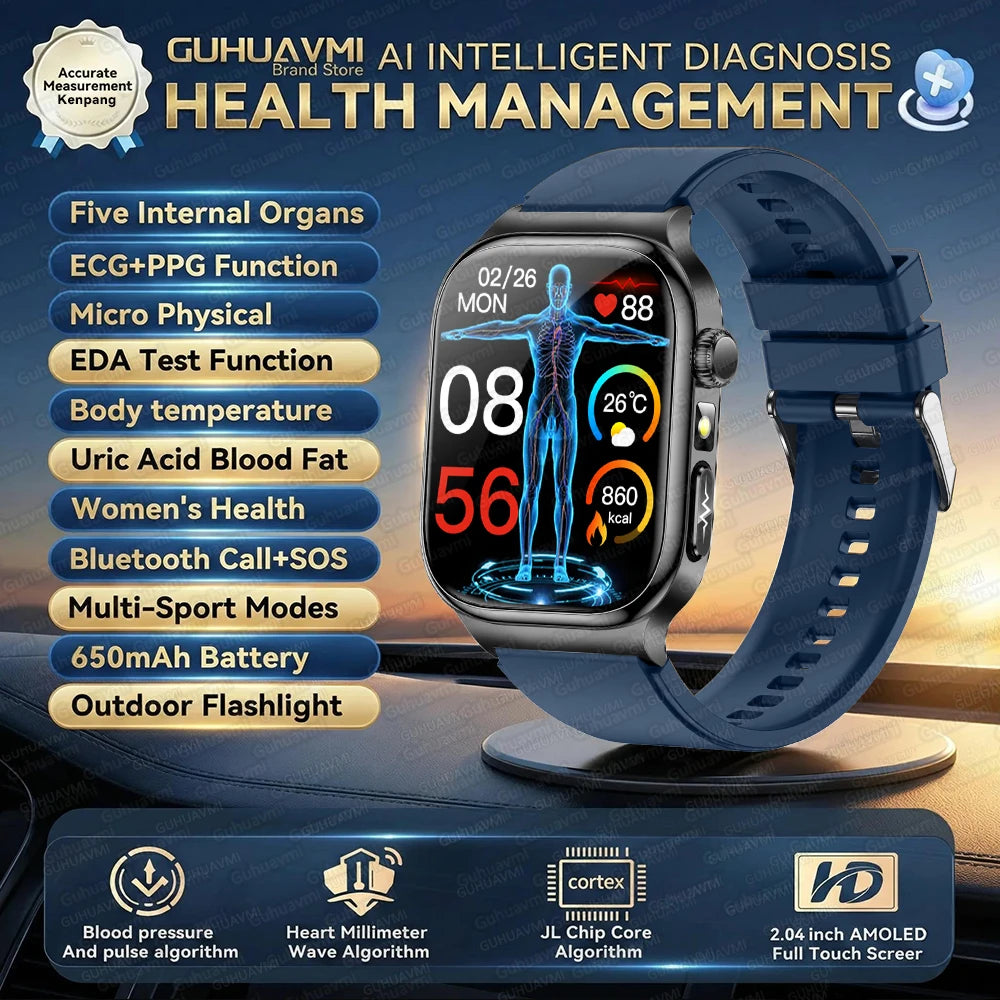 Upgraded Micro Physical Examination Smart Watches For Man Uric Acid Body Fat Five Organ Health Watches Bluetooth Call SmartWatch
