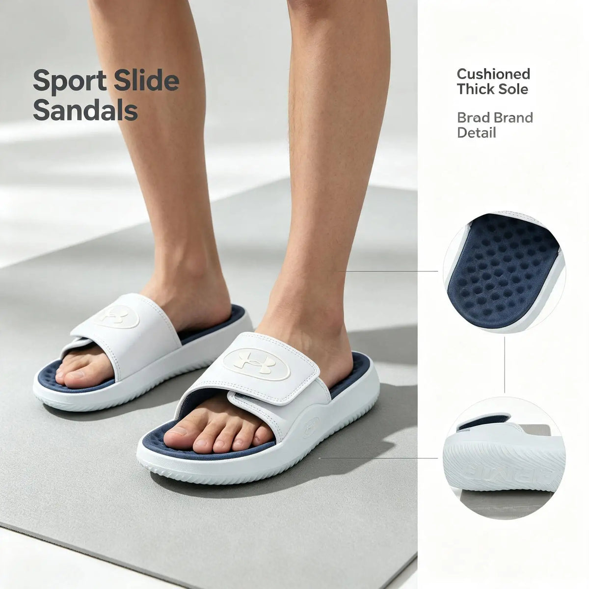 Under Armour Ignite Pro 8 Versatile, Black White Casual Sport Slides Cushioned Thick Sole Non-Slip Slippers for Gym Beach
