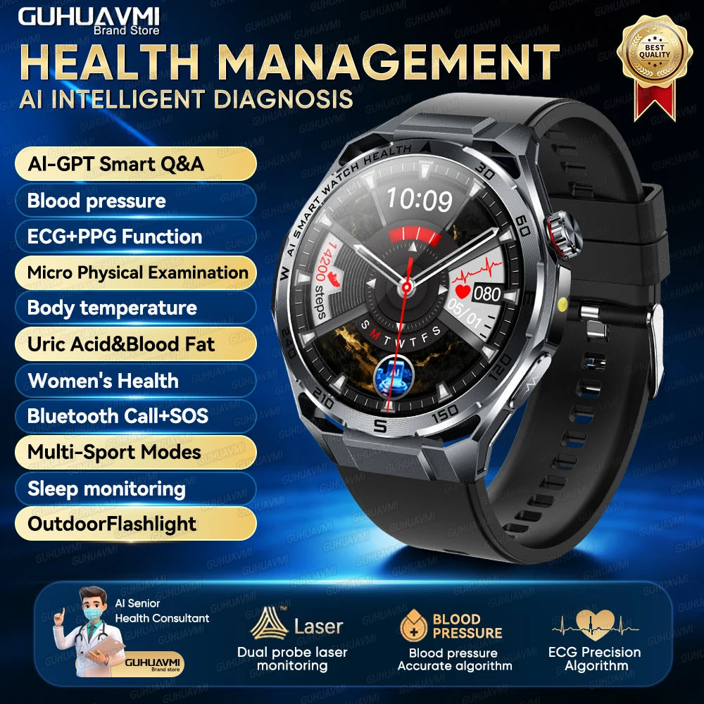 Newly Accurate Micro Physical Examination Health Smart Watch ECG Blood Fat/Pressure Heart Rate Call Sports Watch For iOS Android