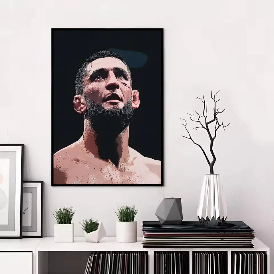 Khamzat Chimaev Painting Calligraphy Canvas Poster: Crease Free Waterproof Durable All Space Wall Decor