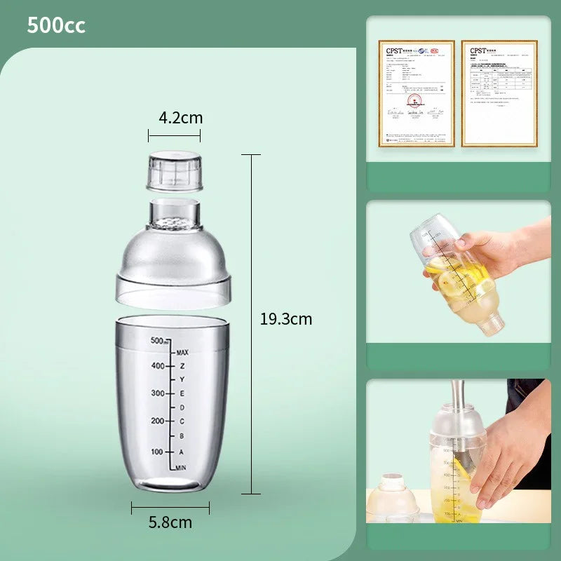 350/500/700/1000ml PC resin Cocktail Shaker Home Bar Utensil Martini Hand Shaker Cup with Scales Milk Wine Drink Shaker Bar Tool