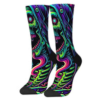 Halloween Hip-Hop Streetwear Novelty Neon Skull Crew Socks Comfortable Breathable Party Crazy Gift Sports Daily Casual Wear