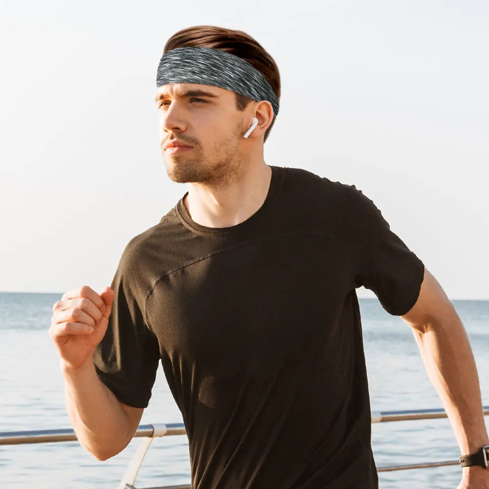 2PCS Sports Headband Elastic Sweatband Outdoor Running Cycling Yoga Gym Fitness Tennis Baseball Hair Band Bandage Headband Men