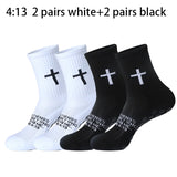 4 Pairs Christian Socks Prayer Socks Jesus Socks, Cross Grip Soccer Socks - Anti-Slip Grips Sports Sock with Bible