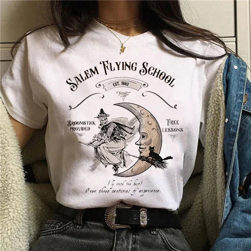 T-shirts Short Sleeve Harajuku Graphic Top Shirts Street Costume Women Cartoon Witch Magic Tshirt Halloween Print