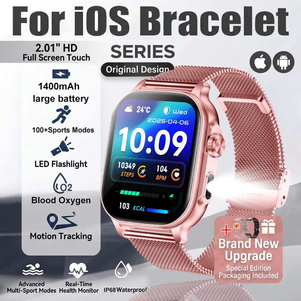 New1400mAh Large Battery Smart Watch 5ATM Waterproof LED Flashlight 100+ Sports Modes Heart Rate Fitness Tracker Men Smart Watch