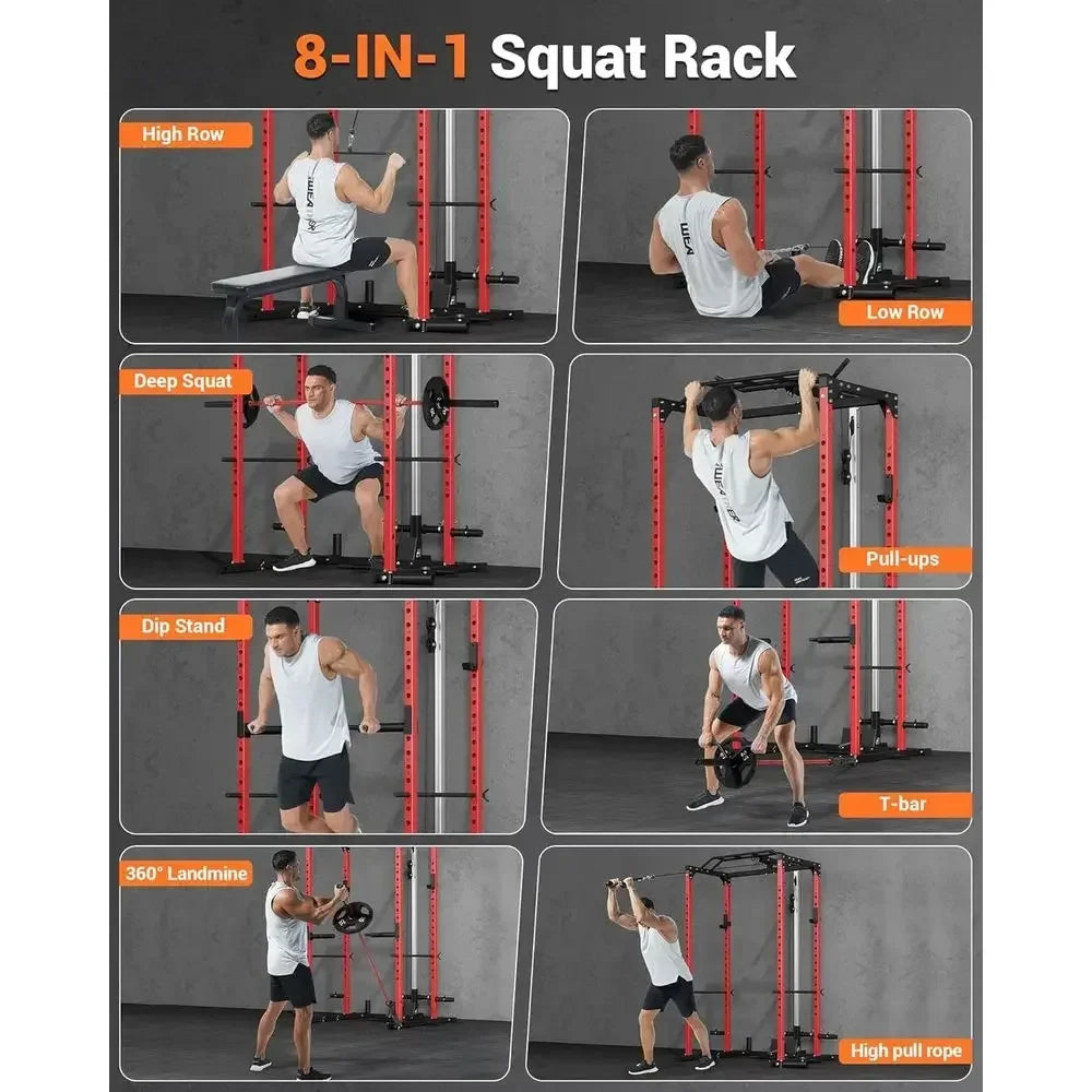 1200lb Capacity Multi-Function Squat Rack with Pulley System & Dip Bars, Home Gym with Accessories