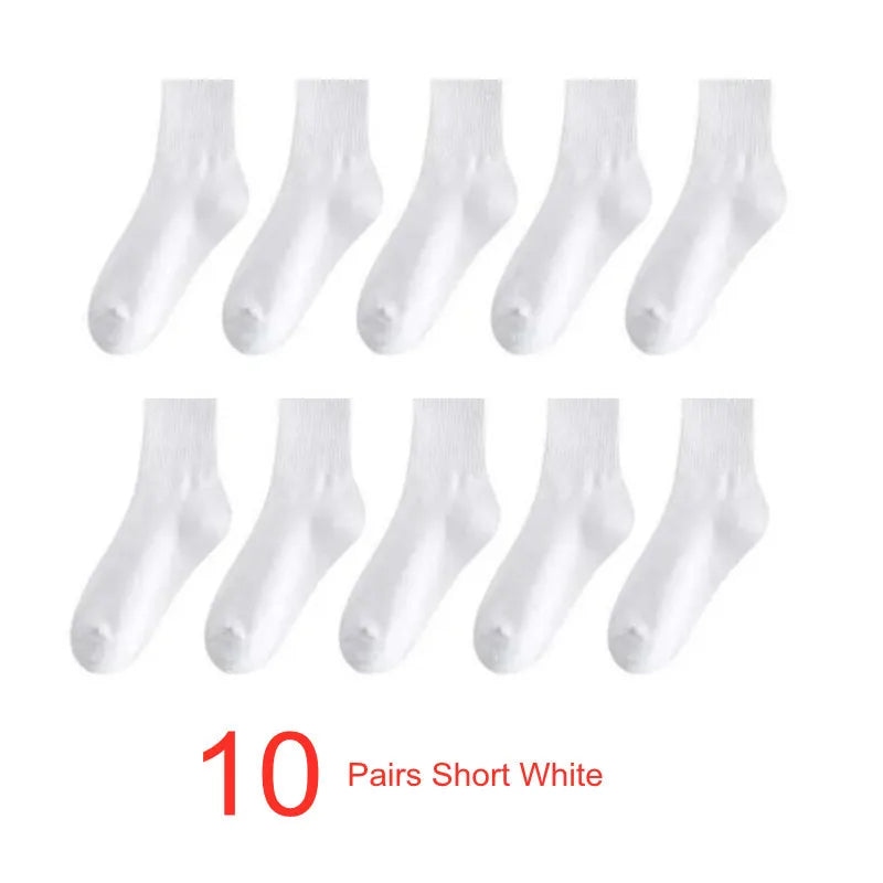10 Pairs Men Socks Organic Cotton High Quality White Black Business Casual Spring Winter Socks Women Long/Short Tube Sox