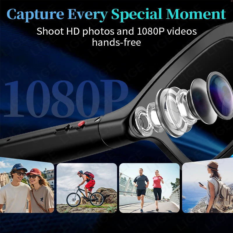 LIGE Smart Glasses HD Photo Video OpenAI Record Translation Touch Photochromic Lenses Bluetooth Call Music Multifunction Glasses