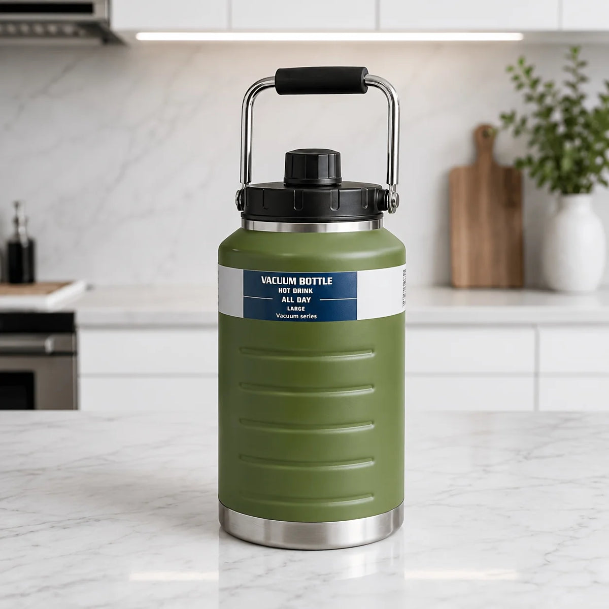68oz Vacuum Insulated Water Bottle With Magnetic Lid - 304 Stainless Steel Half Gallon Water Jug - Double Wall No-Sweat Sports Flask For Camping, Hiking & Gym - Keeps Cold & Hot - Durable Leakproof Metal Canteen