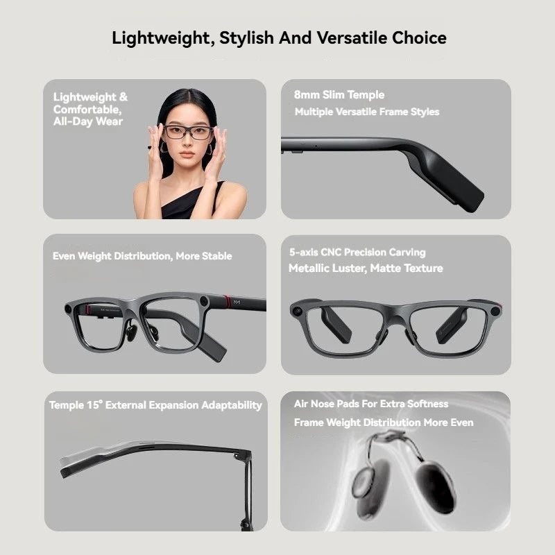 INMO GO3 AI Smart Glasses 261 Languages Real-Time Translation AR Display 8mm Temple Magnetic Swappable Battery Speaker Ring