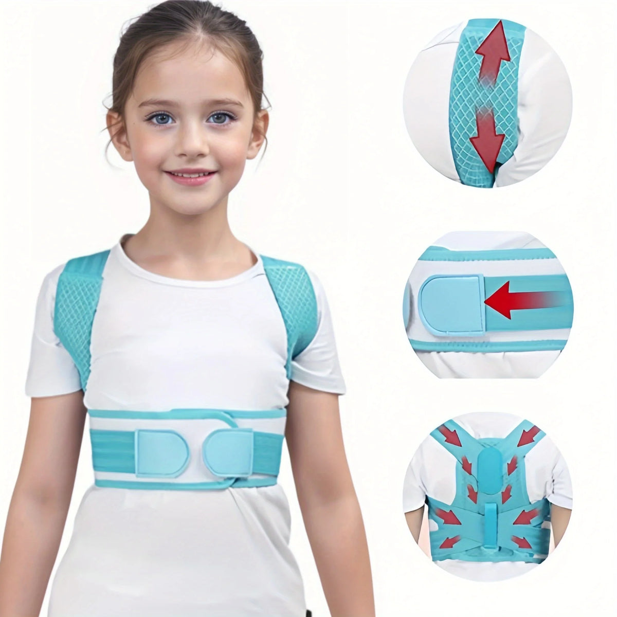 Adjustable Back Posture Corrector for Kids with Soft Padding Comfort- Blue and White Design for Learning, All Seasons Wear