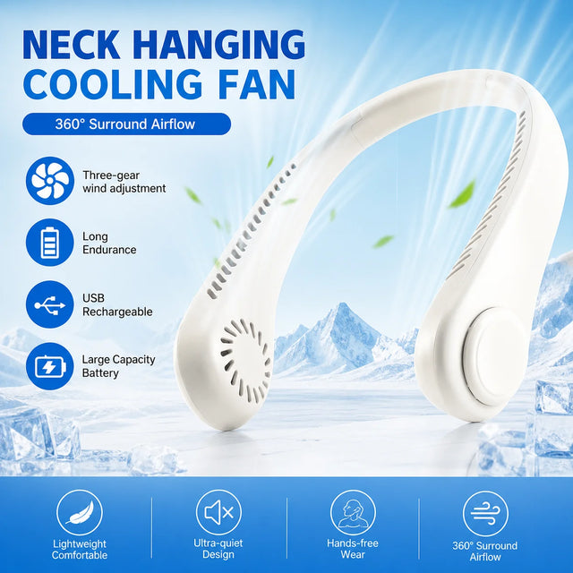 3 Speed Adjustable Bladeless Neck Fan Portable Rechargeable Mini Hanging Neck Air Cooler Long Battery Life For Summer Outdoor