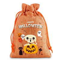 Halloween Burlap Drawstring Bag Linen Drawstring Organizer Gift Bag Trick Or Treat Candy Bag For Halloween Birthday Party Kids