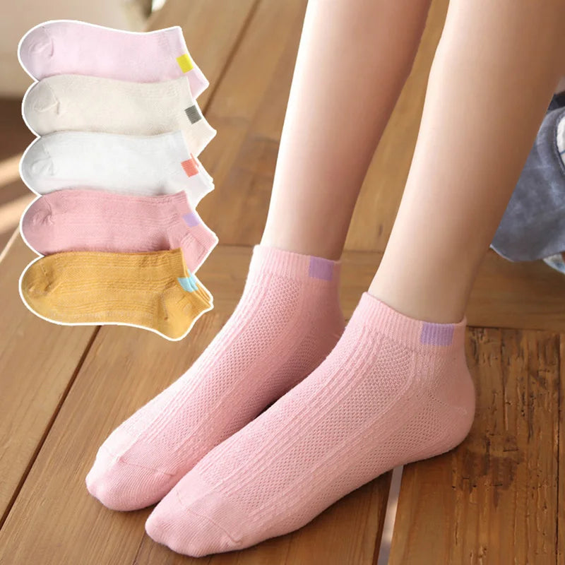 5 Pairs Socks Womens Summer Autumn Socks Women Quality Cotton Cute Set Japanese Style Sports Fashion Short Ankle Socks Harajuku