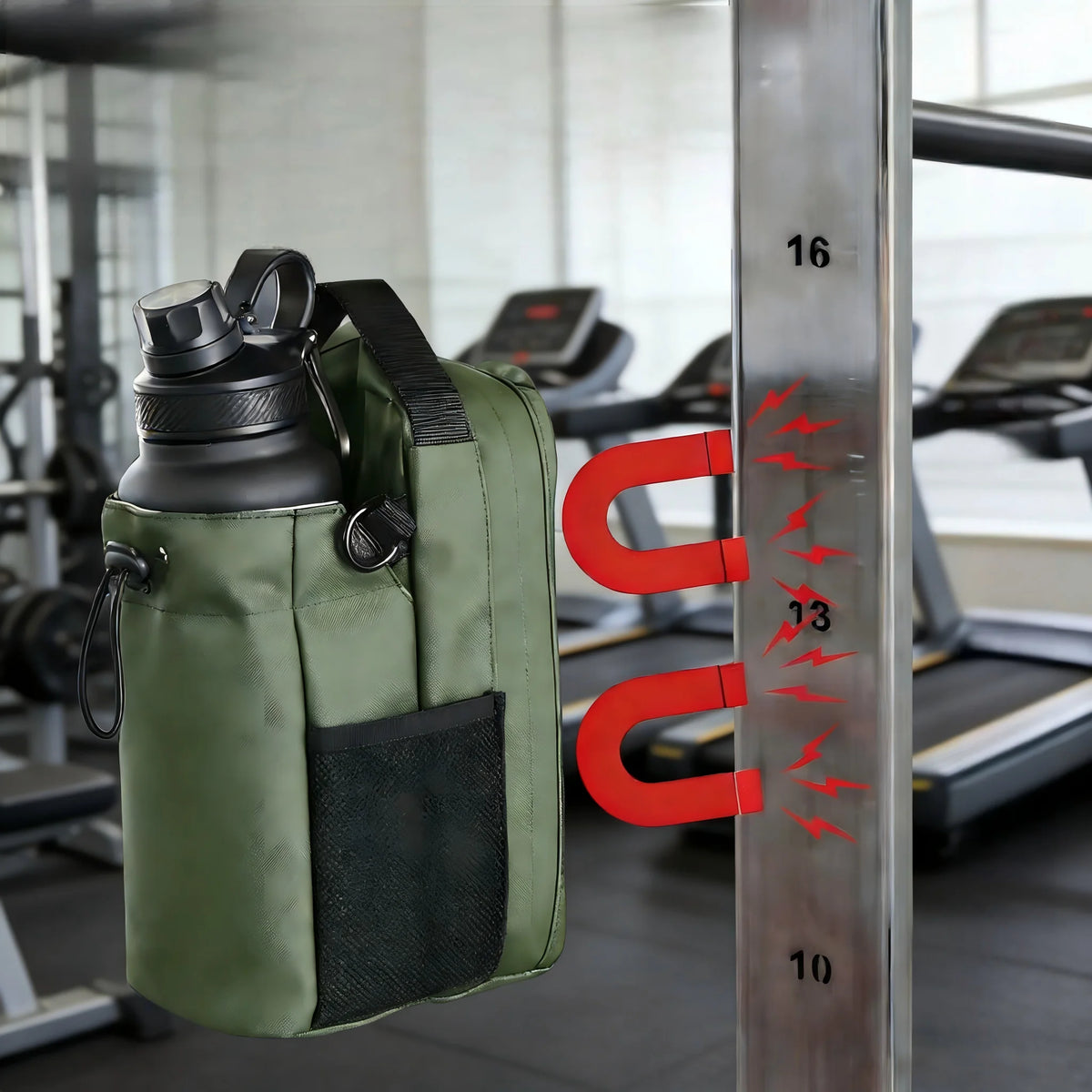 Magnetic Gym Bag Large Capacity Magnetic Carrier Bag With Phone Pocket Portable Gym Water Bottle Pouch Gym Accessories Organizer