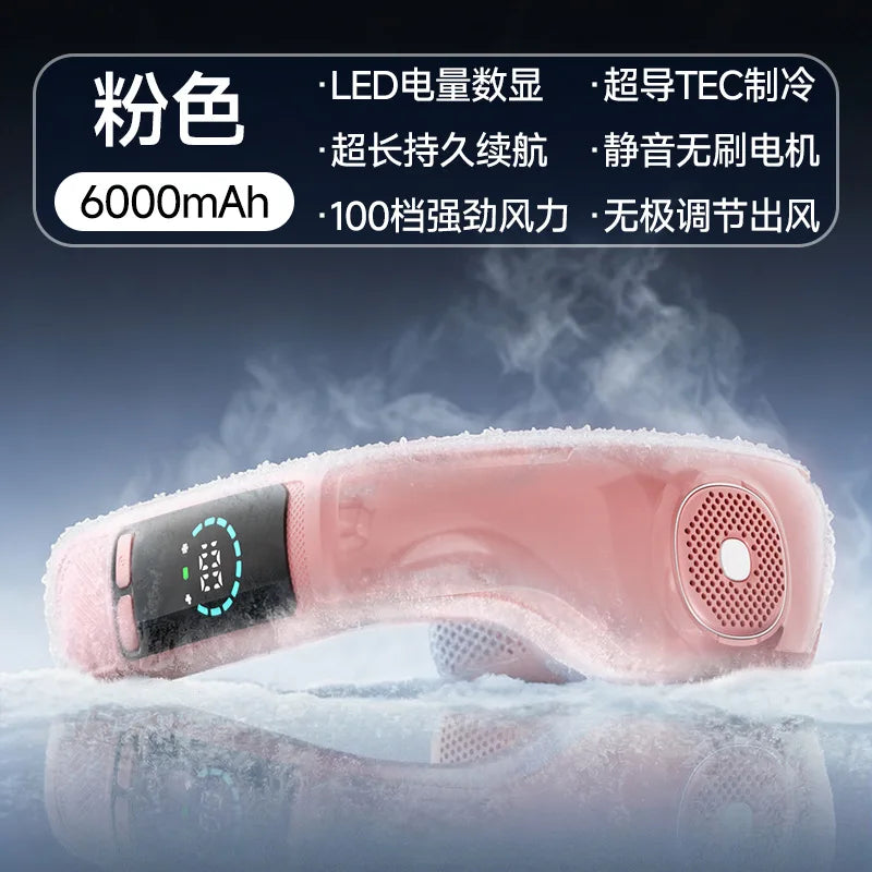 Neck Fan Bladeless Semiconductor Cooling Usb Rechargeable Portable Neck Air Conditioner With Led Display For Outdoor Sports