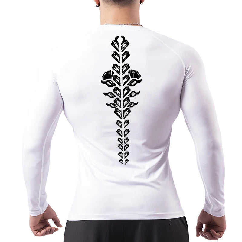 Spine Print Long Sleeve Compression Shirt for Men Athletic Quick Dry T-shirts Gym Workout Running Tees Tops Baselayer Undershirt