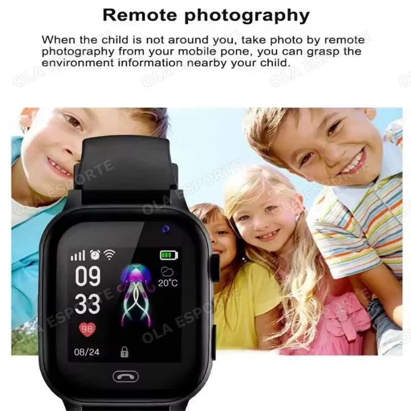 Children Smartwatch SIM Card Two-way Call SOS LBS GPS Location Waterproof Camera Flashlight Kids Smart Watch Student Gifts HT30