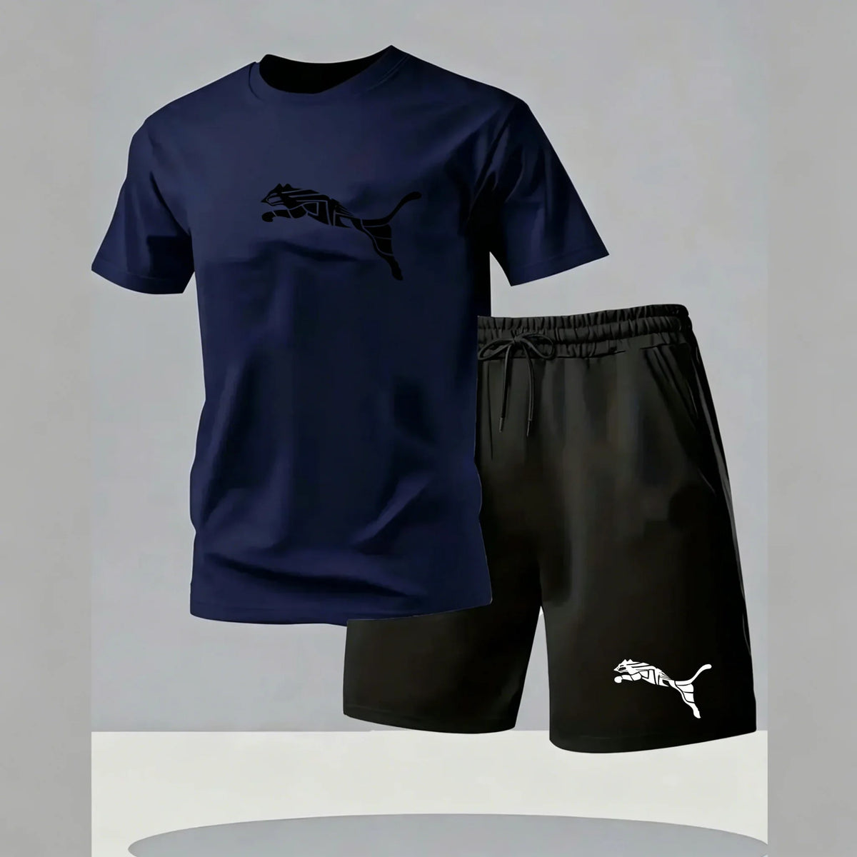 Men's new fashionable casual T-shirt shorts two-piece set 2026 men's summer outdoor sports breathable set breathable mesh