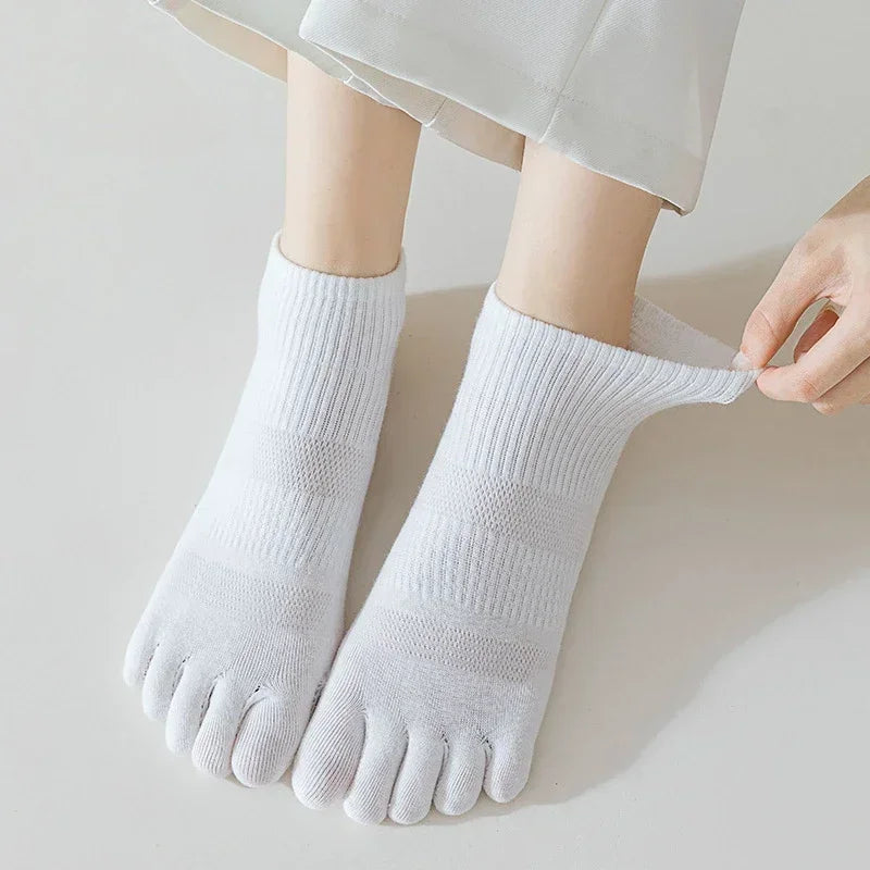 5 Pairs Five Finger Socks Women Low Cut Ankle Toe Socks with Separate Fingers Summer Mesh Cotton Sports Socks Running Yoga