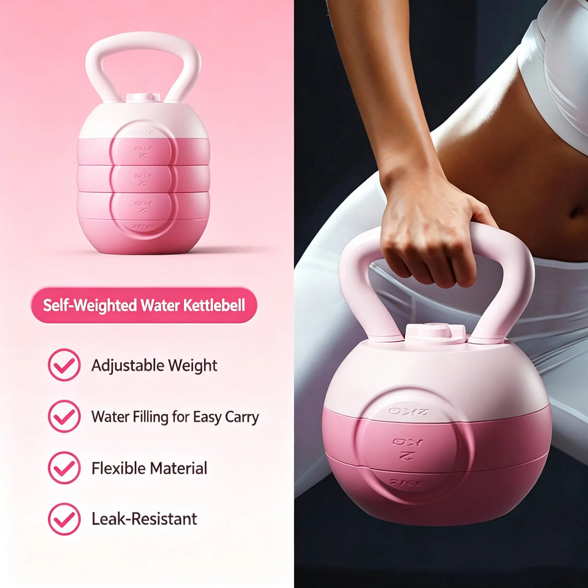 Adjustable Water Fillable Kettlebell 2-10KG Variable Weight Kettle Bell Portable Home Gym Equipment for Full Body Glute Leg