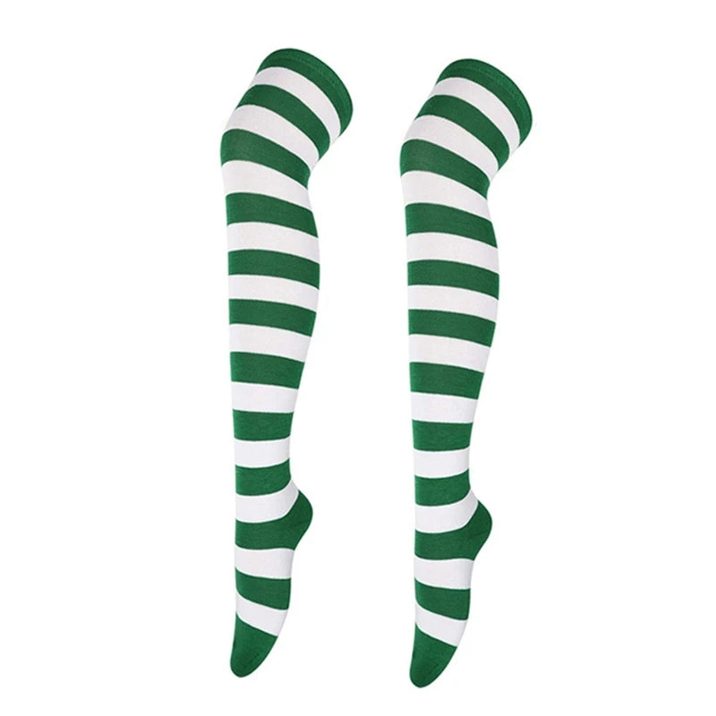 Thigh High Socks Japanese Cosplay Anime Multicolor Striped Printed Over Knee Long Stockings for Women Leg Warmer