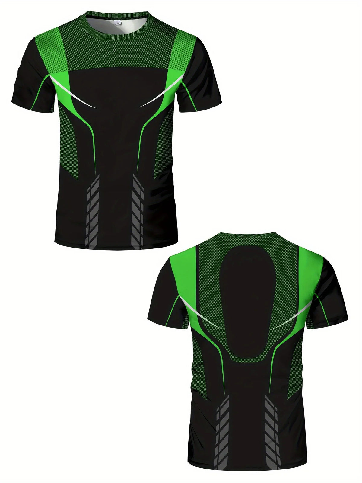 Men High Elastic Quick Dry Sports Compression Shirt Blue Line Mesh Print Short Sleeve Gym Running Training Top