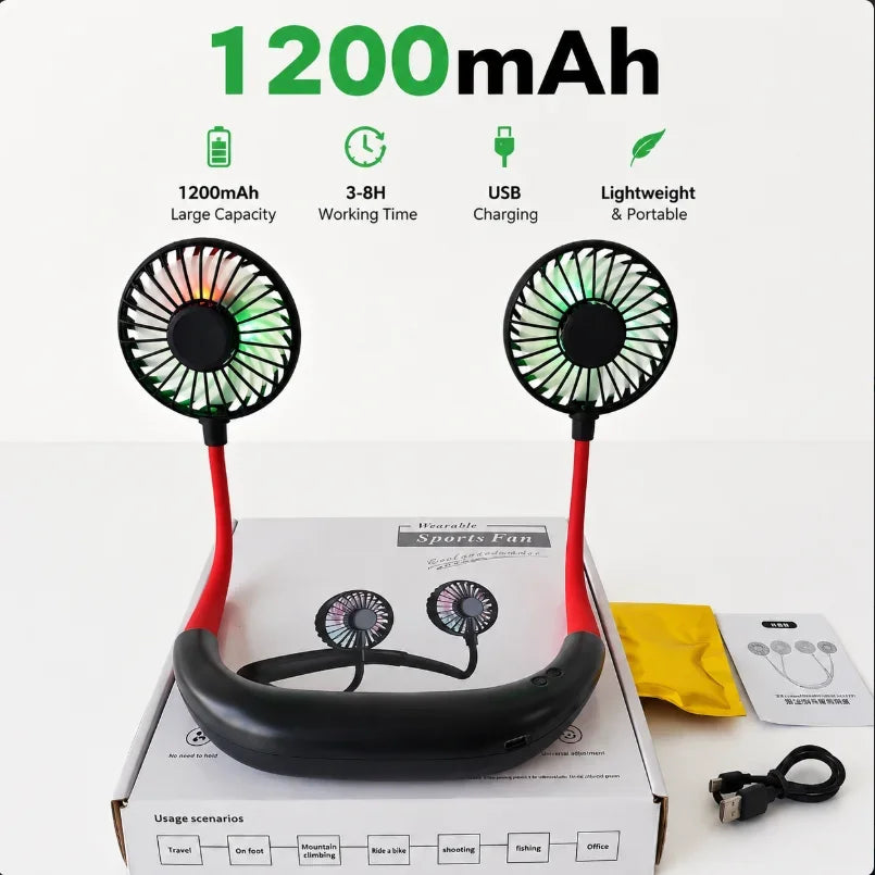 Hands Free Portable Neck Fan Rechargeable Mini USB Personal Fan Battery Operated with 3 Level Air Flow for Sports Travel Outdoor