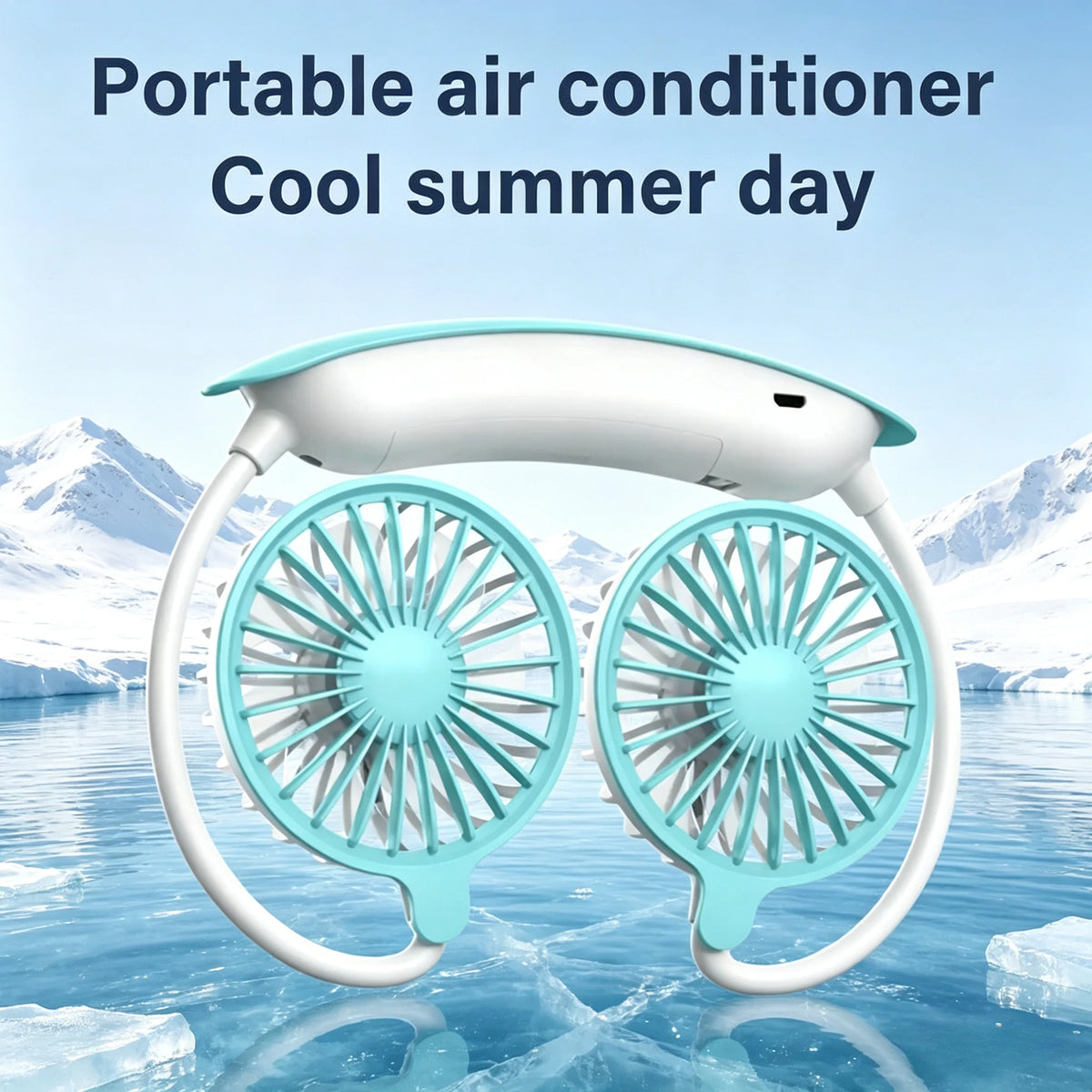1PC Neck Cooling Fan USB Rechargeable Mini Portable  Outdoor Folding Neck Dual Ceiling Fan 3-speed Adjustable For Indoor Outdoor