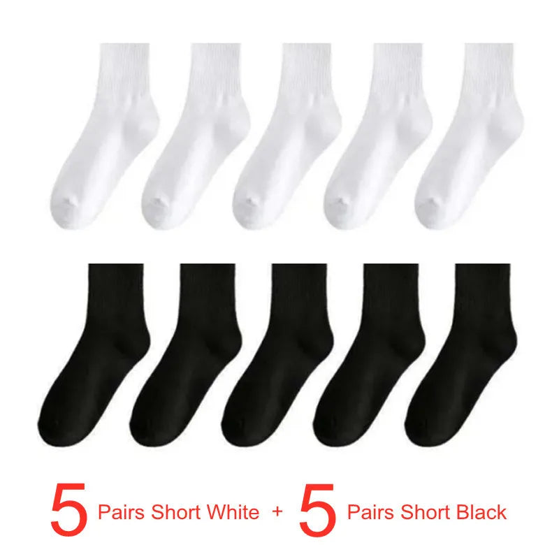10 Pairs Men Socks Organic Cotton High Quality White Black Business Casual Spring Winter Socks Women Long/Short Tube Sox