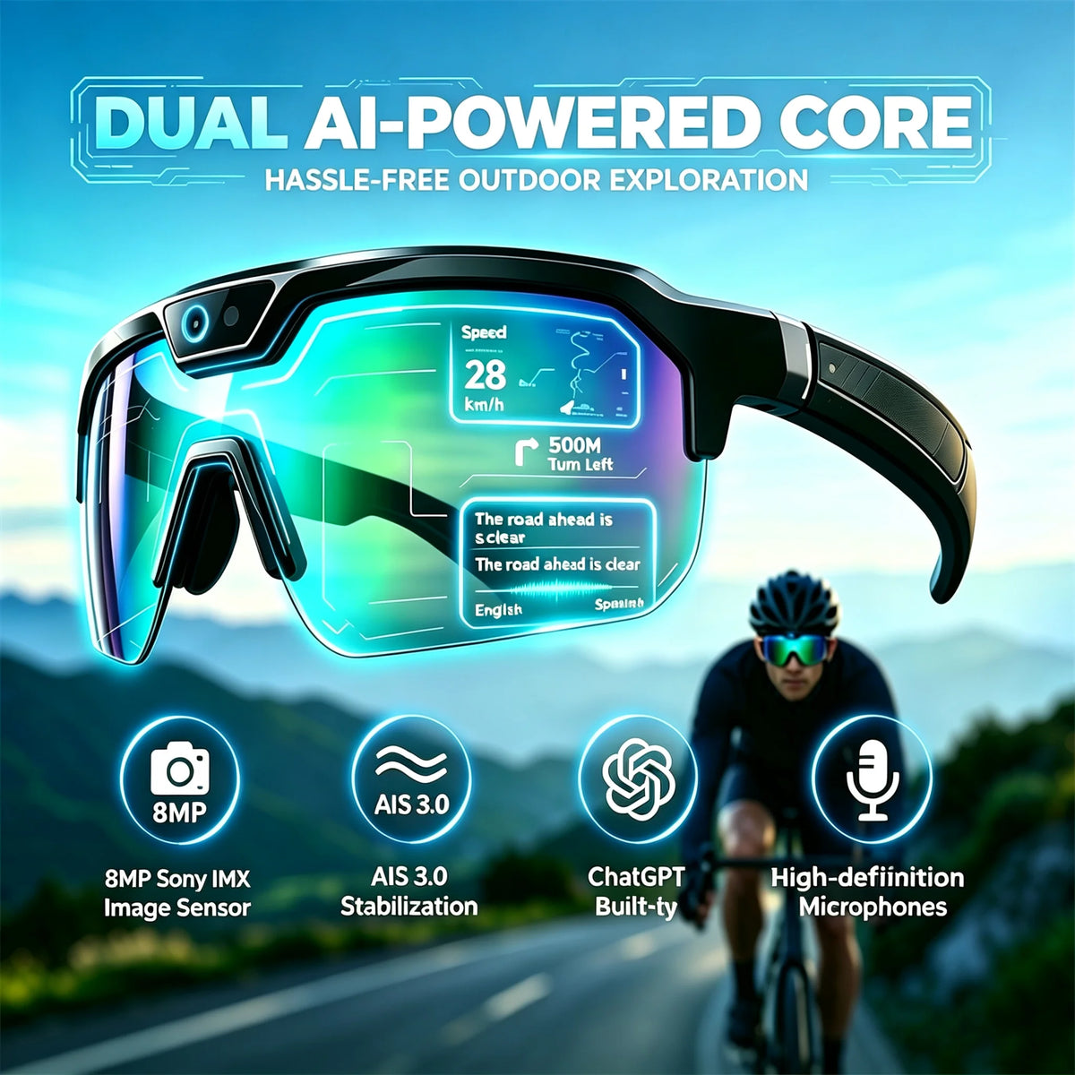 2026 AI Smart Glasses ChatGPT Voice AI Assistant Intelligent Travel Translation Outdoor Remote Photography Smartglasses Cycling