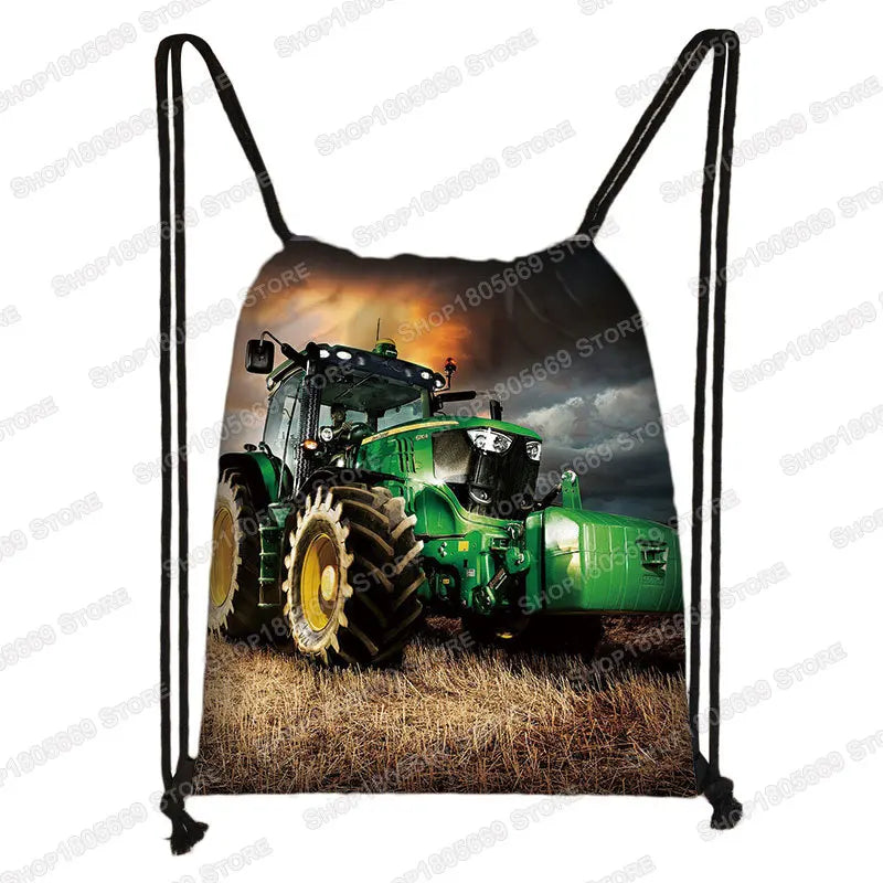 Play with Farm Tractor Print Backpack Teenager Boys Girls Rucksack Women Drawstring Bags for Travel Kids Book Bag Shoes Holder