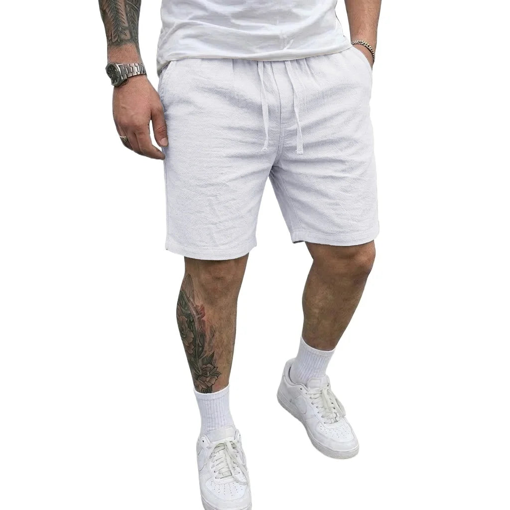 Mens Summer Linen Shorts Elastic Drawstring Waist Hawaiian Style Baggy Shorts Lightweight Casual Bottoms for Beach Outdoor