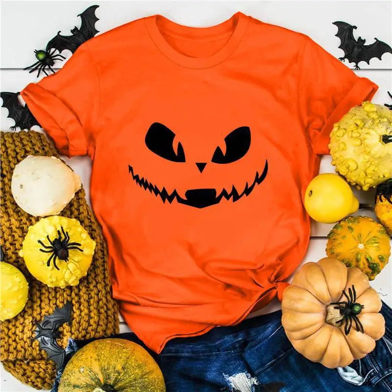 Halloween Pure Cotton Printed Men's and Women's Summer Personalized Short Sleeved New Fashion Trend Loose Casual T-shirt