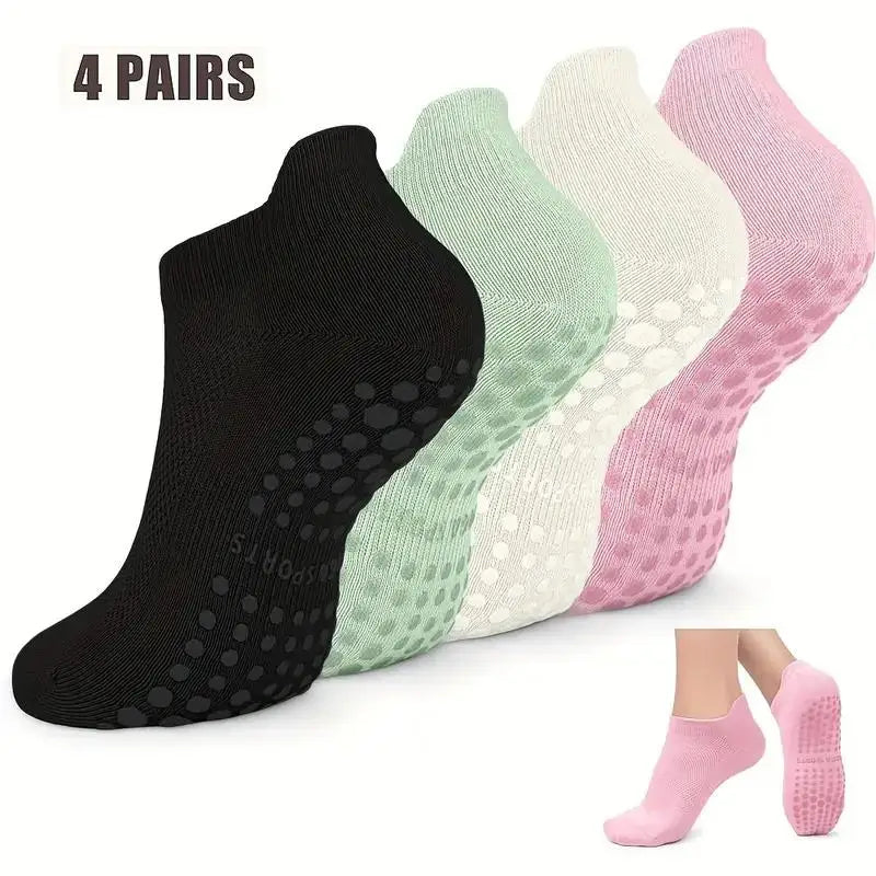 1-4 Pairs Grip Pilates Socks for Women Yoga Athletic Socks for Barre Ballet Barefoot Workout