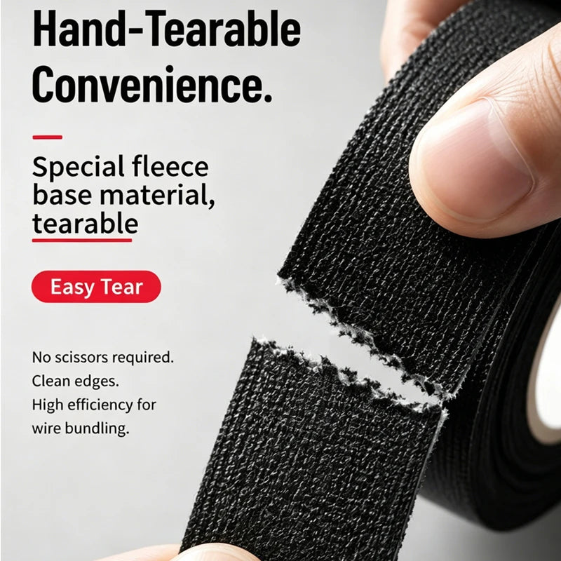 Automotive Wiring Harness Tape Black Fabric Cloth Tape Adhesive Insulation Electrical Tape 9/15/19/25mm Width 10/25M Length