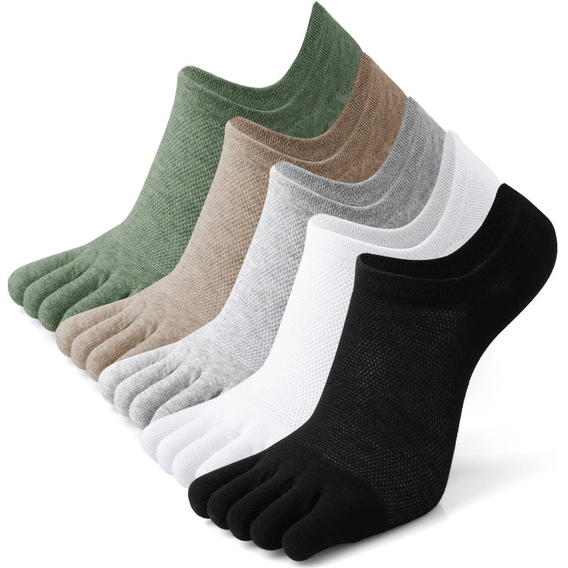 5 Pairs Men's Open Toe Boat Socks Breathable Invisible Ankle Short Socks Elastic Men Five Finger Socks Silicone Anti-slip Sports