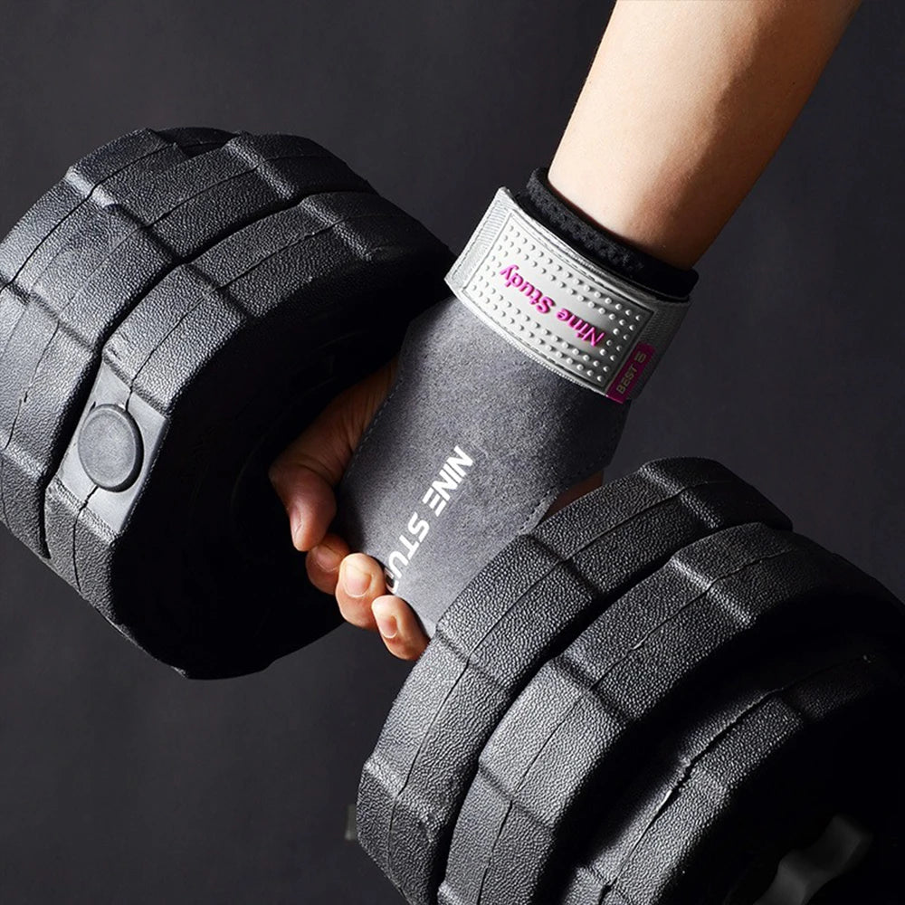 1 Pair Premium Anti-Slip Wrist Wrap Lifting Straps Grips Fitness Gloves for Gym Training Deadlifting 3 Layer Leather