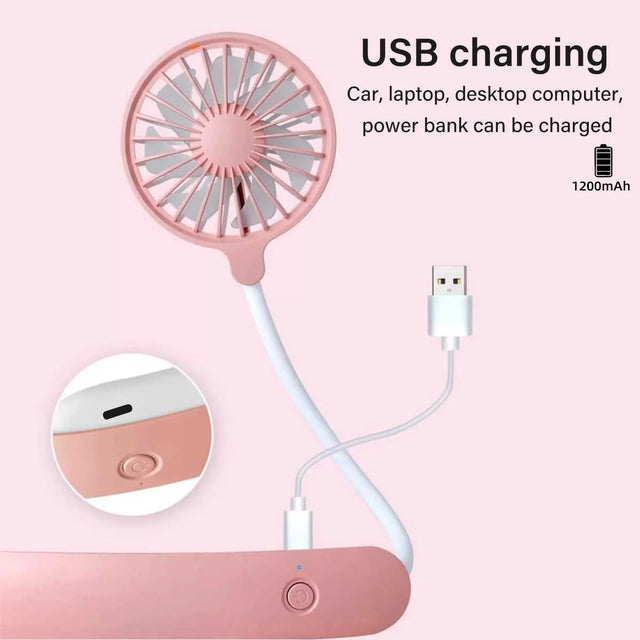 1PC Neck Cooling Fan USB Rechargeable Mini Portable  Outdoor Folding Neck Dual Ceiling Fan 3-speed Adjustable For Indoor Outdoor