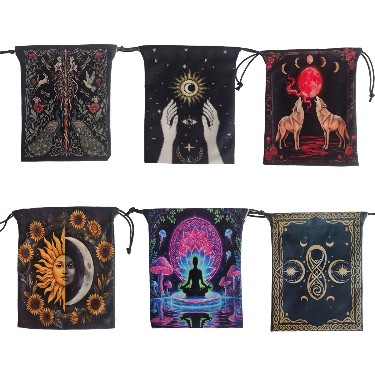 Velvet Witch Cat  Tarot Card Bag With Halloween Pumpkin Drawstring Pouch For Divination Jewelry Astrology Dice Accessories Bag