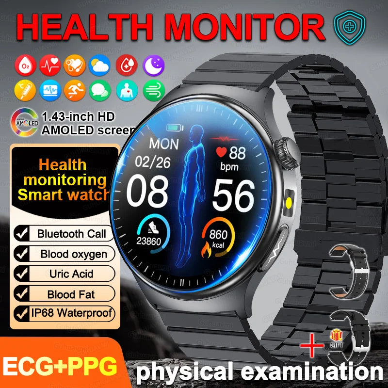 New Accurate ECG Smart Watch Heart Health Analysis Blood oxygen Pressure BT call ECG Smart Watches For Men Women protective film