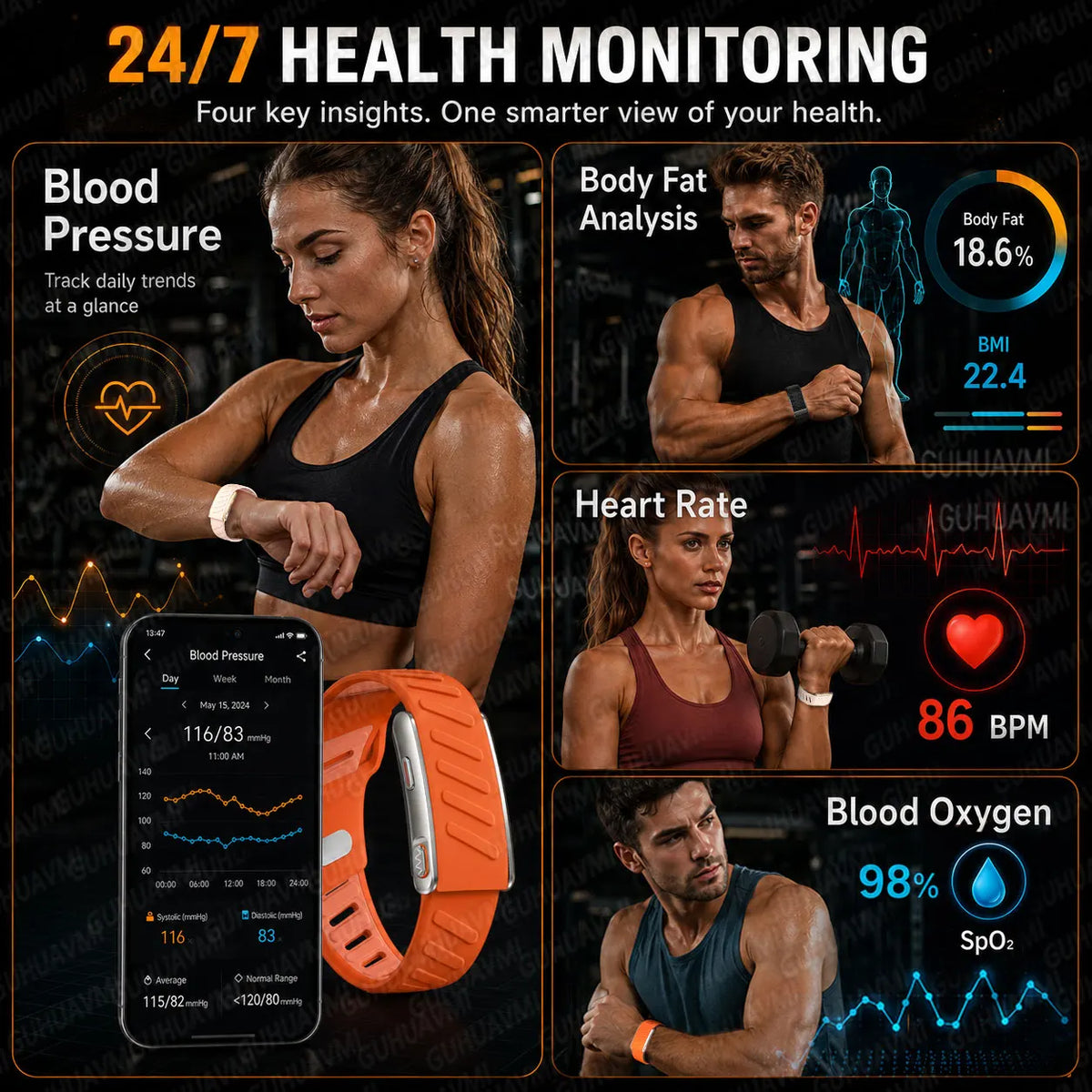 2026 Global Version Smart Wristband AI-Health Screenless Bracelet Blood Pressure ECG Uric Acid Waterproof Sports Fitness Tracker
