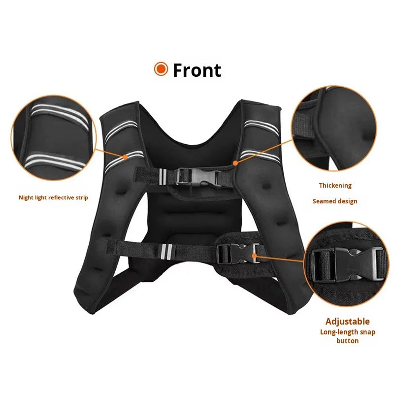12lb Adjustable Weighted Vest Oxford Fabric With Reflective Stripe Unisex for Men Women Skin‑Friendly Fitness Training Vest for Running Strength Training Weight Loss Muscle Building Workout