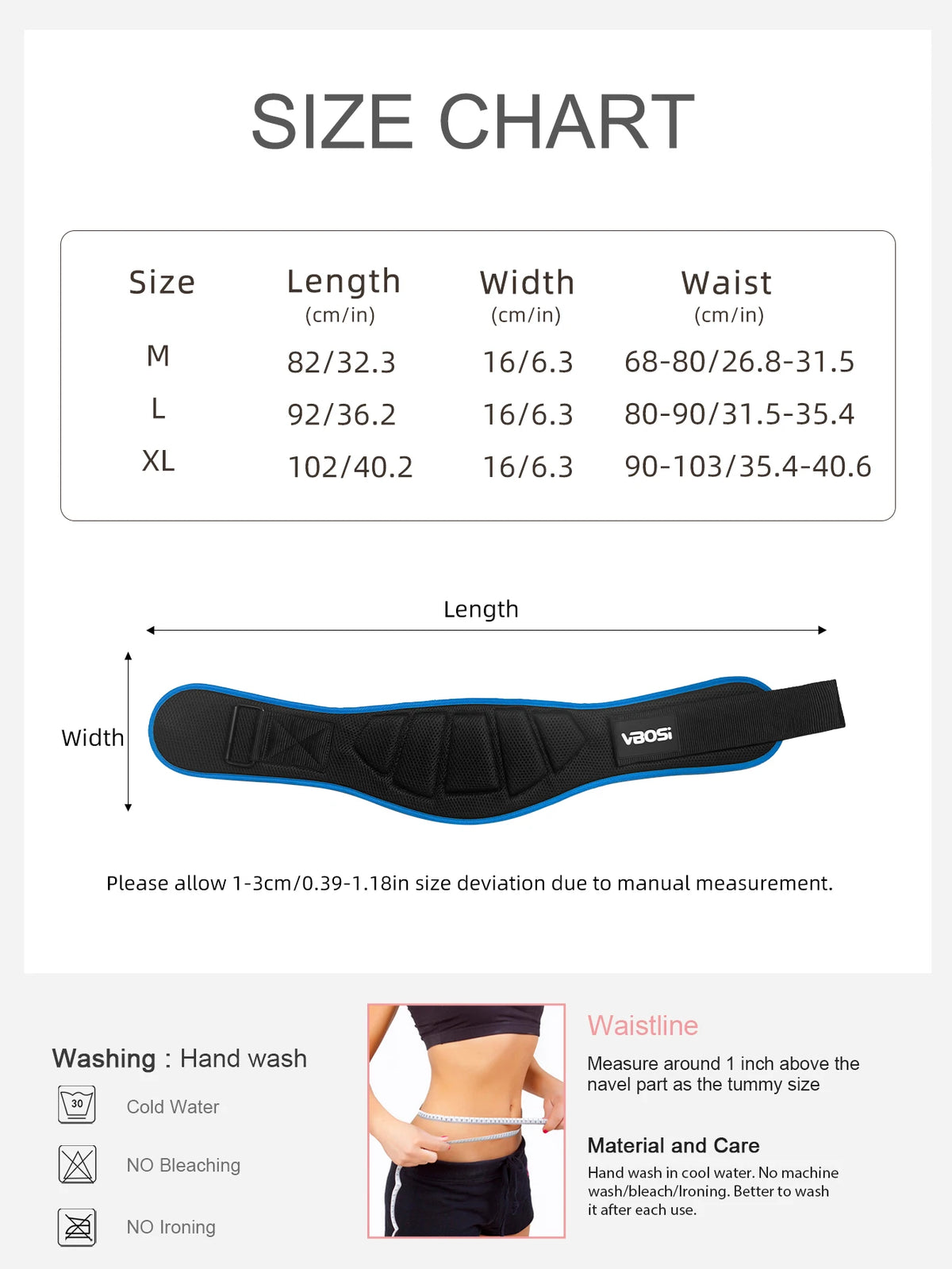 VBOSi Men & Women Adjustable Premium Weightlifting Belt – Waist Support for Deadlifts, Strength Training