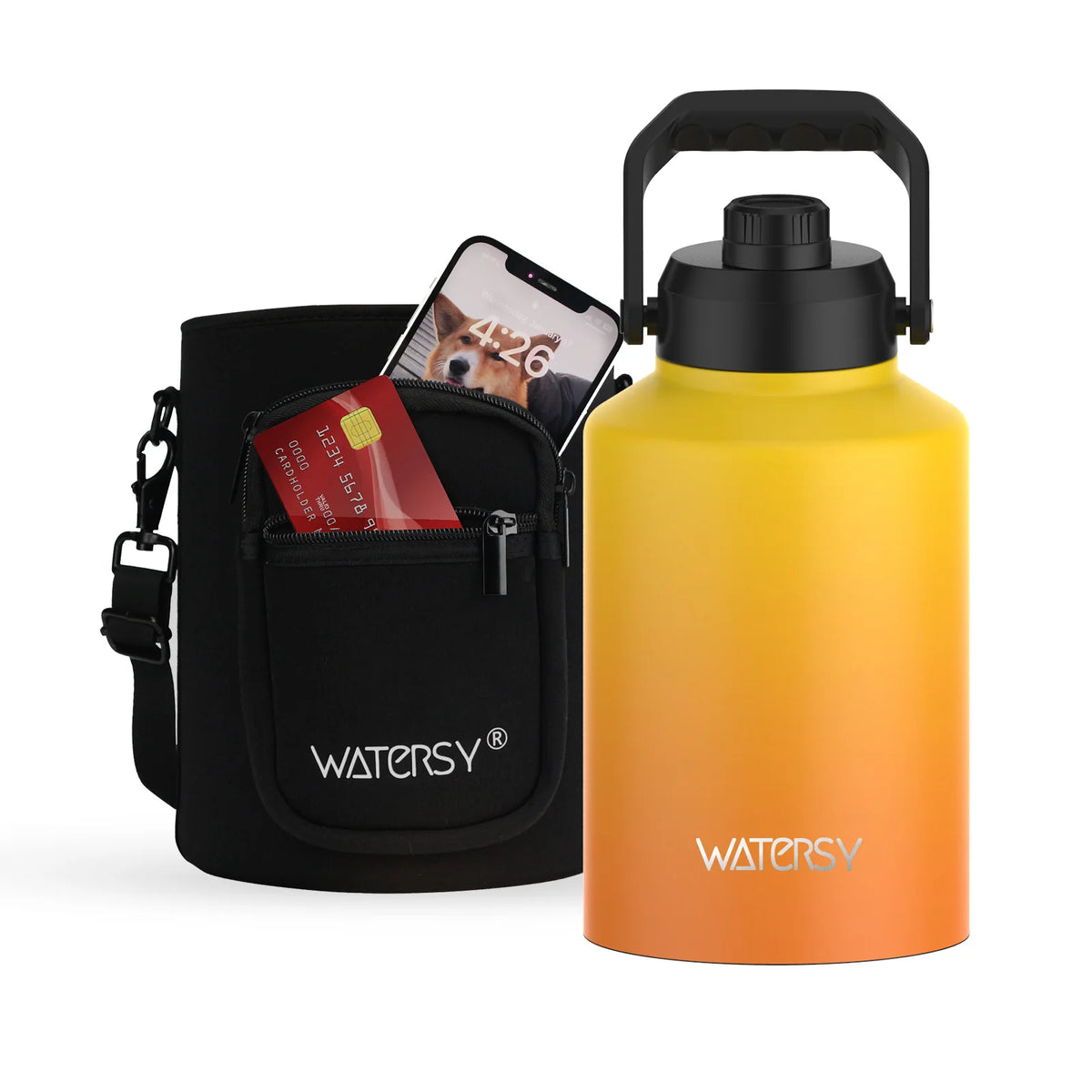 WATERSY 64/87/128oz Large Capacity Insulated Water Bottle Stainless Steel Thermal with Lift Hands Outdoor Camping Vacuum Flask