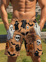Summer Men's Women's Quick-Drying Beach Shorts Halloween Pumpkin Printed Shorts Beach Swimming Party and Outdoor Sport Shorts